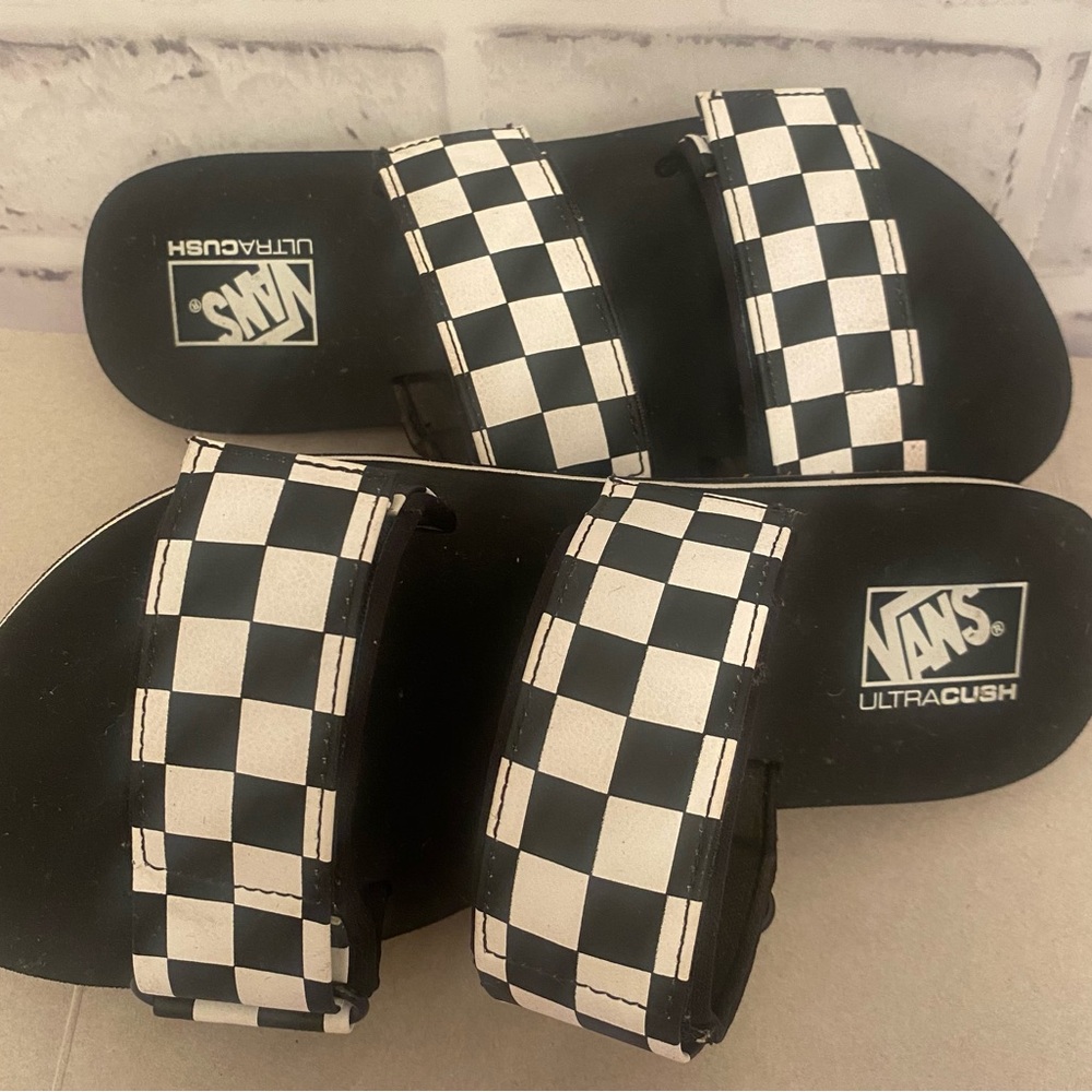 Vans UltraCush Black and White Checkered Slides